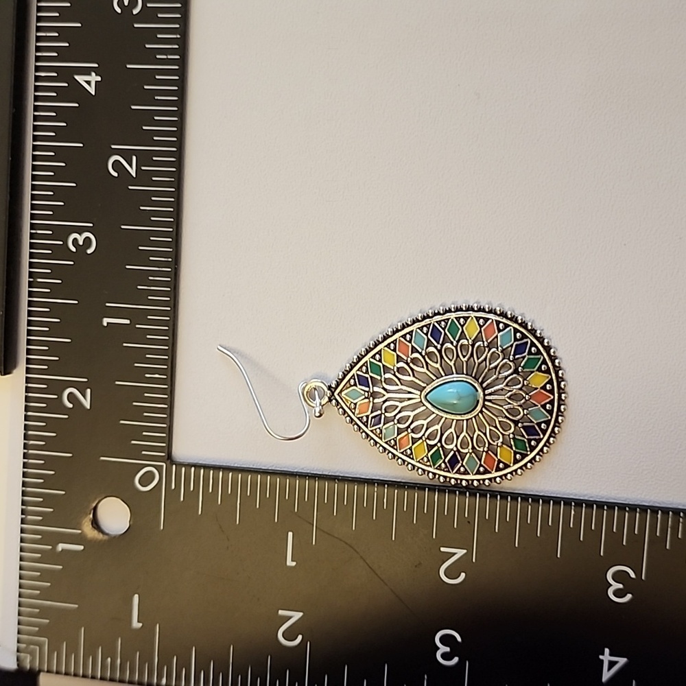 BOHO TEARDROP EARRINGS Simulated Turquoise EP - Picture 3 of 3